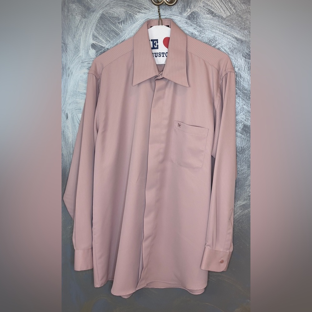 STACY ADAMS LIGHT PINK LONG SLEEVE SILKY DRESS SHIRT